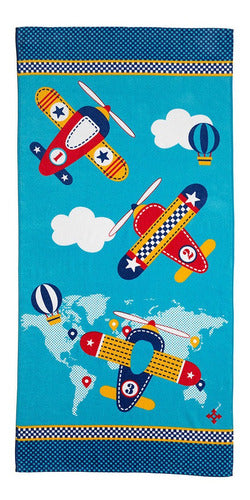 Toalha De Praia Infantil Santista Algodão Veludo Aviões Estampado