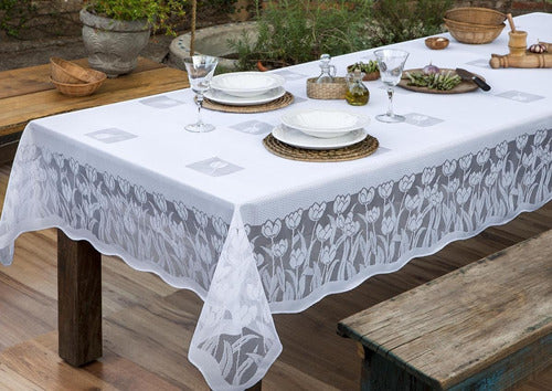 Toalha De Mesa De Renda 4 Cadeiras Branca Desenho De Tulipa