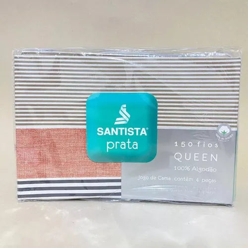 Jogo De Cama Queen Santista Prata 150 Fios Cinza Thomas 100%