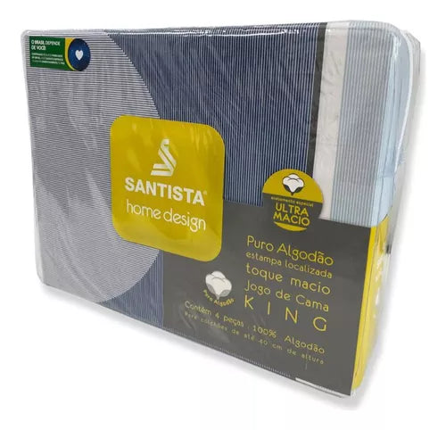 Jogo Cama King Size Home Design Spot 4 Pçs 100% ALG Santista Cor Azul