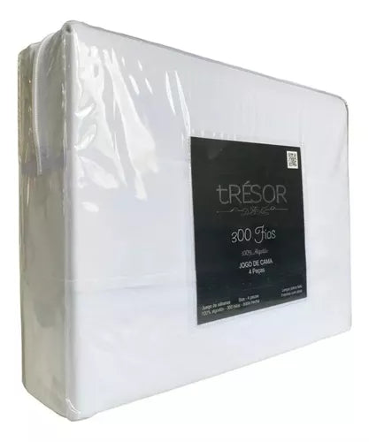 Jogo De Cama Queen Percal 300 Fios Branco 100%aLG Tresor Estamparia