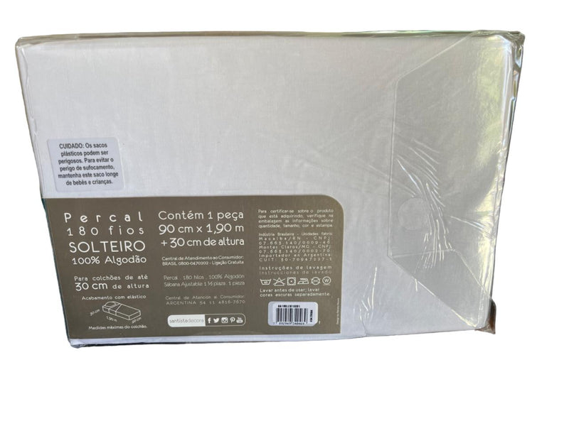 Kit 1 lençol solteiro com elastico 180 fios e 1 fronha 150 fios Santista Branco
