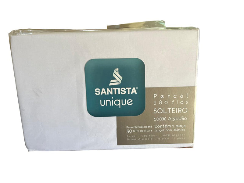 Kit 1 lençol solteiro com elastico 180 fios e 1 fronha 150 fios Santista Branco