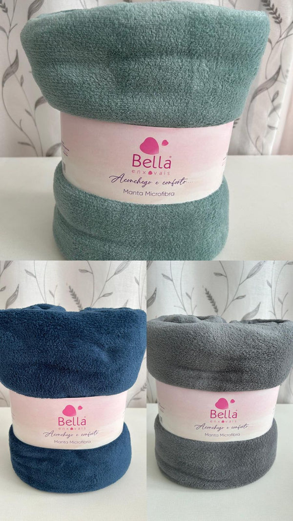 Kit 3 Mantas Casal De Microfibra Cores - Bella Enxovais Verde, azul e cinza