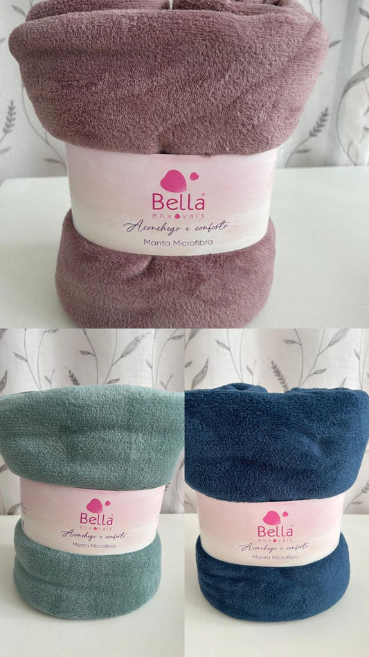 Kit 3 Mantas Casal De Microfibra Cores - Bella Enxovais Rosa, verde e azul