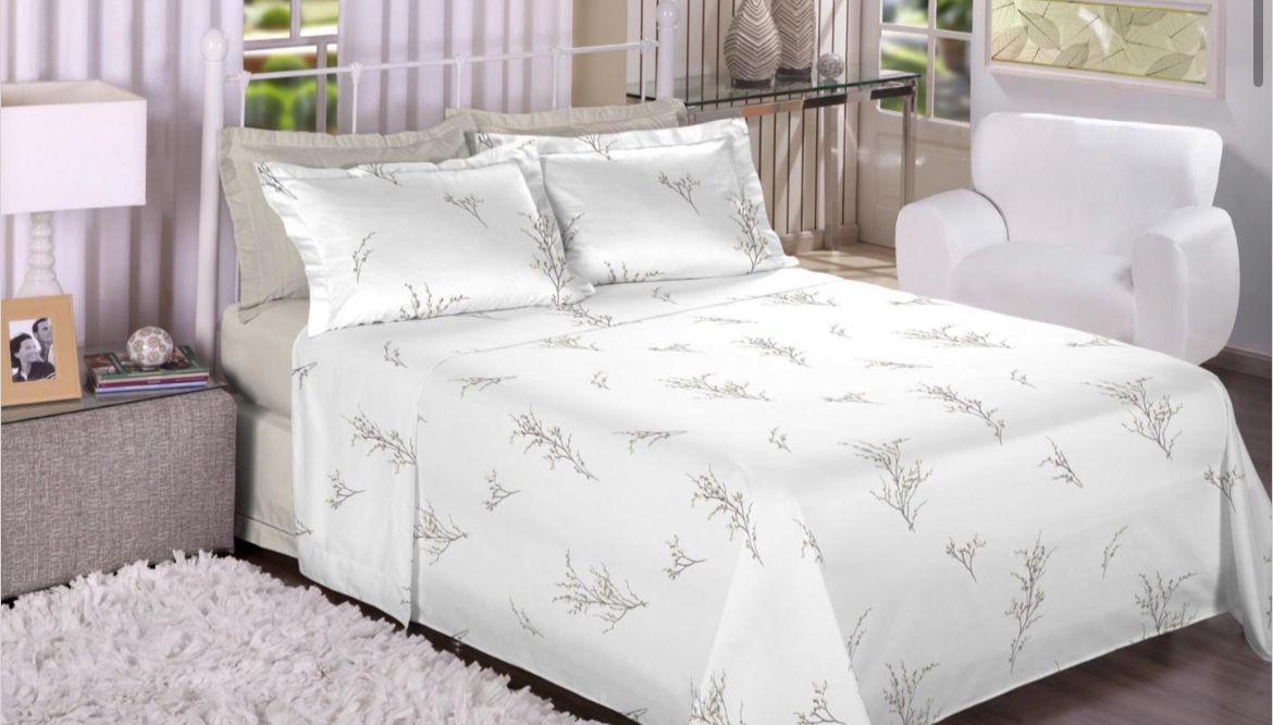Jogo de cama Queen percal 200 fios - Estamparia tRÉSOR Bege