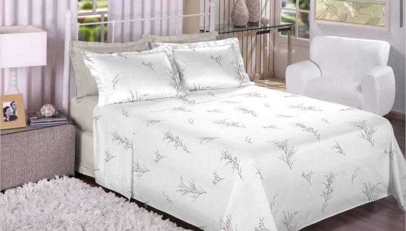Jogo de cama Queen percal 200 fios - Estamparia tRÉSOR Bege