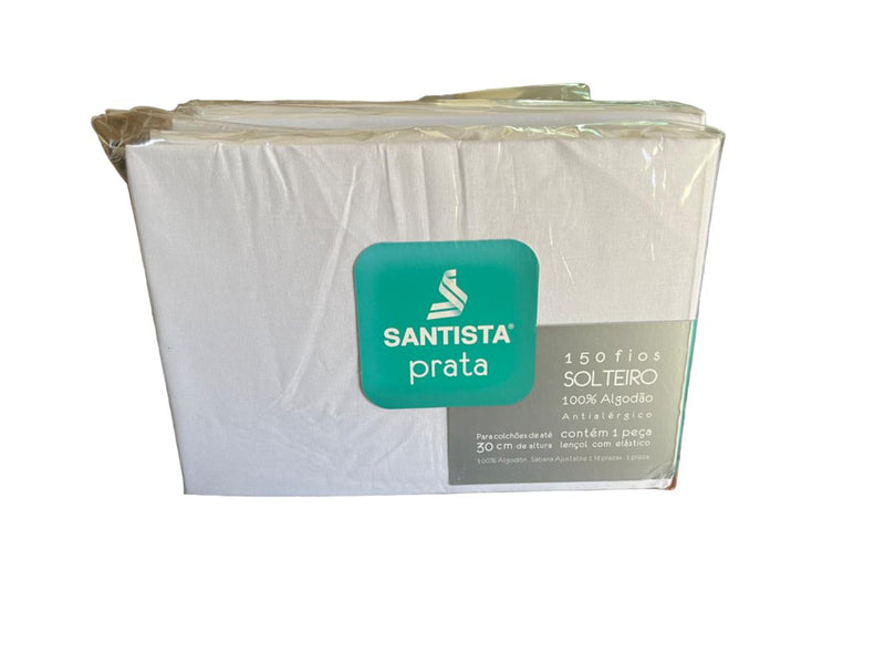 Lençol Avulso Solteiro com elástico Prata 150 Fios Branco - Santista