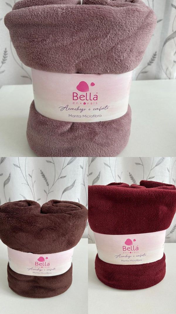 Kit 3 Mantas Casal De Microfibra Cores - Bella Enxovais Rosa, vinho e marrom