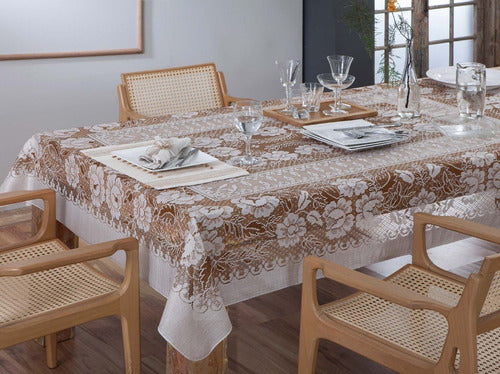 Toalha De Renda Marrom 1,60 X 1,60 4 Cadeiras Linha Cocô