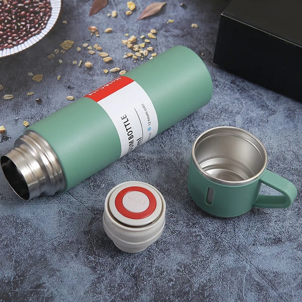 🔍Kit Garrafa Térmica Inox 500ml Com 3 Xícaras Camping Viagem Café